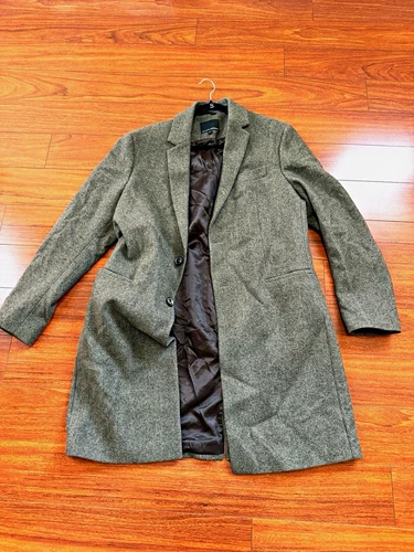 Banana Republic Herringbone Italian Melton Topcoat Brwn Sz L Mario Bellucci Wool - product listing photo