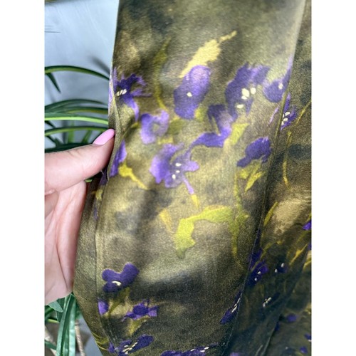 Michael Kors Collection Y2K Wool Silk Dress 10 Army Green Floral Strap Victorian - Picture 13 of 17