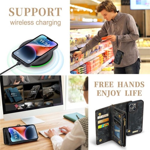 For iPhone 16 15 14 13 12 Pro Max 8 Case Detachable Magnet Leather Wallet Cover - Picture 44 of 75