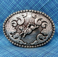 Bull Rider Dress Belt Buckle Western Cowboy Rodeo Vintage 80s Nocona   .DBD610