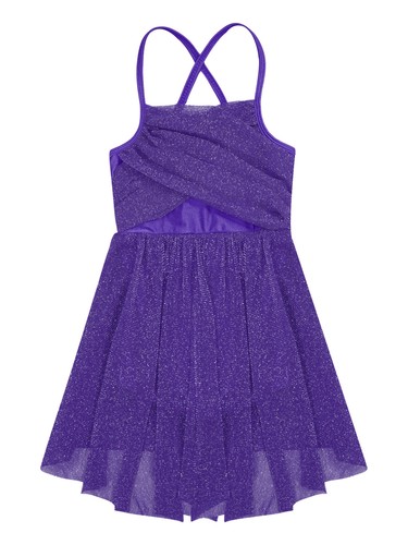 Kids Girls Glittery Mesh Overlay Lyrical Dance Dress Ruched Hem Dancewear  - Bild 57 von 79