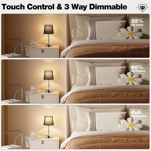 Bedside Crystal Lamp Touch Control Bedroom Table Lamp USB Port 3 Way Dimmable AU - Picture 8 of 16