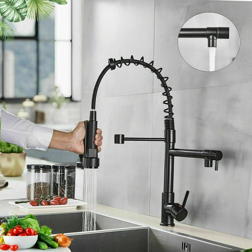 Kitchen Sink Spring Faucet With Pull Out Sprayer High Arc Swivel Spout Mixer Tap - Picture 36 of 55