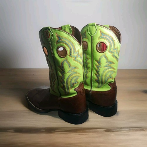 Tony Lama Boots Western Buckaroo Cowboy Leather Square Toe Mens 8.5D Neon Green - Picture 7 of 14