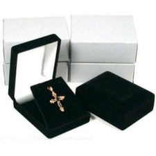 4 Black Flocked Necklace Pendant Gift Boxes Jewelry Displays