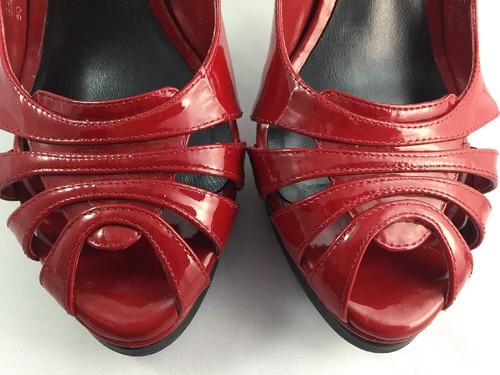Gianni Bini Red Leather Heels Pumps Shiny Strappy Stilettos Size 7.5M - Picture 8 of 12
