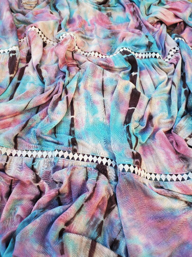Maya Antonia Kleid mit kalter Schulter Krawatte tropisch rosa aqua-türkis/Boho - Bild 2 von 9