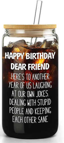 Best Friend Birthday Glass Cup & Straw set BFF funny saying Printed Cup Gift set - Picture 1 of 6