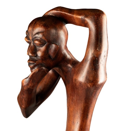 Statua Pensatore Africano 58 Cm In Legno Tinto Camerun # 8129 - Picture 13 of 16