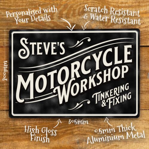 Personalisiertes Motorrad Werkstatt Schild Metall Vintage Retro Geschenk - 200x305 mm - Bild 2 von 7