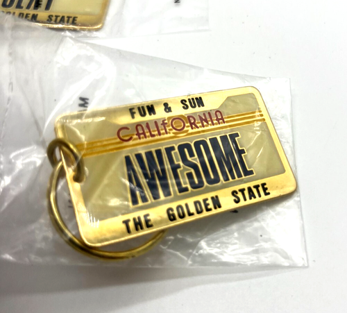 6 VTG NOS 1990 California License Plate Keychain Brass Enamel AWESOME RADICAL - Picture 8 of 11