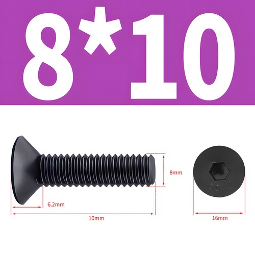 Tornillos avellanados de acero M8 DIN 7991 10.9 negro hexágono interior cabeza avellanada M8x - Imagen 4 de 19
