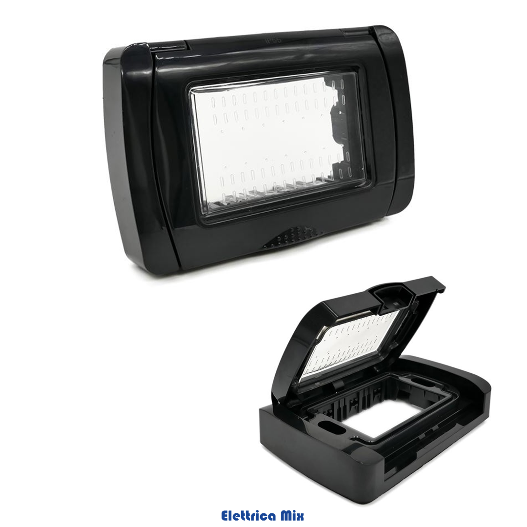 TOT ELECTRIC Coperchio Idrobox 3 Posti Nero Compatibile Con Bticino Living Light/Air/International IP55 Autoportante Esterno Impermeabile A Parete - Foto 11
