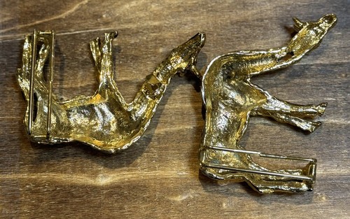 Mimi Di N Double GIRAFFE BUCKLE Adjustable Enamel Black Belt Signed 1992 Vintage - Picture 6 of 7