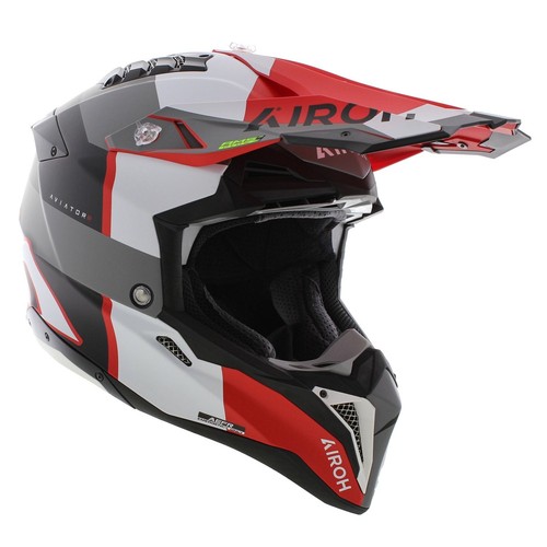 Airoh MX Helmet Aviator 3 AMS² Monarch Matt Grey White Red - Picture 4 of 8