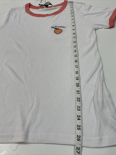 Brave Soul London Women T-Shirt White Coral Trim Short Sleeve Round Neck Size 16 - Picture 5 of 12