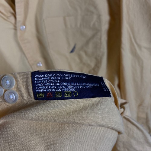 Nautica Mens 16.5 34/35 Long Sleeve Button Down Shirt Yellow Mustard Pocket - Picture 6 of 10