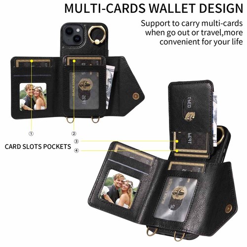 For iPhone 14 13 12 11 SE XR 7 8 Shockproof Ring Stand Wallet Leather Case Cover - Picture 24 of 76