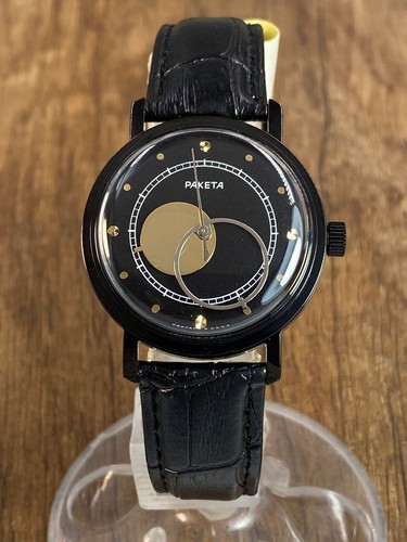 Raketa Kopernik Kopernikus schwarz mechanische Sowjetzeit Herren Mond Sonne Uhr NEU! - Bild 6 von 20
