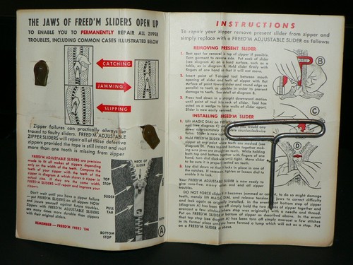 Vintage Zipper Repair Kit 1950s? Freed’m Slide Fastener Co. Unused, Made in USA - Picture 2 of 3