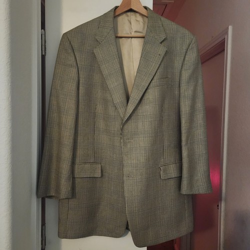 HART SCHAFFNER MARX USA Made Men's 42R Cream Ivory Black Windowpane Blazer Coat - Picture 2 of 8