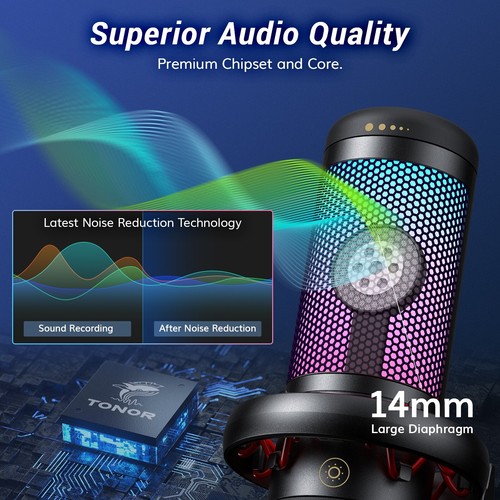 TONOR Gaming Mic, PS4/5 Desktop Mic TC310 with Adjustable RGB Modes & Brightness - Picture 2 of 17