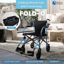 Lightweight Travel & Transit Folding Wheelchair for Adults | Foldable with Bag