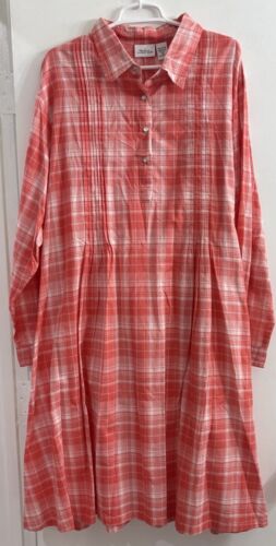 Vermont Country Store 3XL Baumwollkleid rot weiß kariert Gürtel Midi Plissee