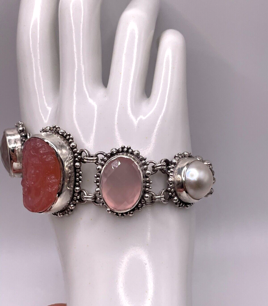 Authentic Stephen Dweck Sterling Silver Carved Pink Quartz, MOP, Toggle  Bracelet
