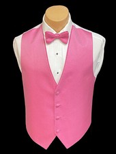 Men's Shiny Pink Tuxedo Vest with Tie Bow or Long Groom Prom Wedding Party