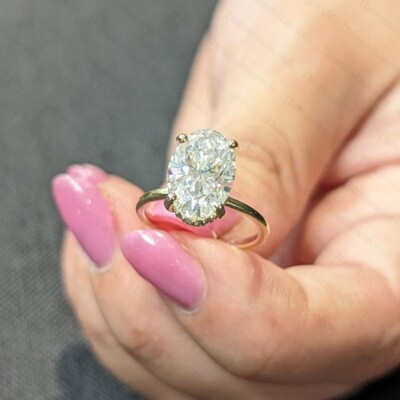 3.34TCW Oval Moissanite Solitaire Engagement Wedding Ring 14k Yellow Gold Plated