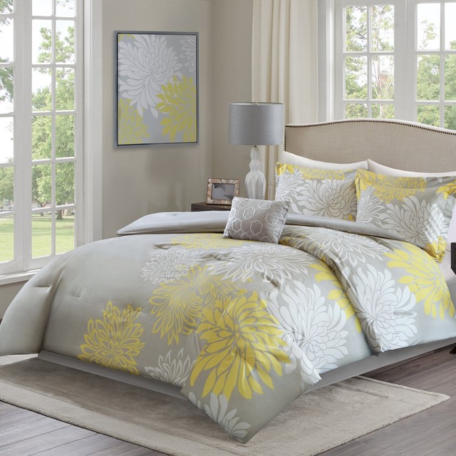 Comfort Spaces Enya Comforter Set 5 Piece Yellow Grey Fl Comfort Spaces Enya Comforter Set 5 Piece Yellow Grey Fl