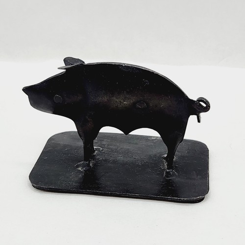 Statue figurine cochon rustique métal oink ferme marché champêtre noir collection - Photo 3/9