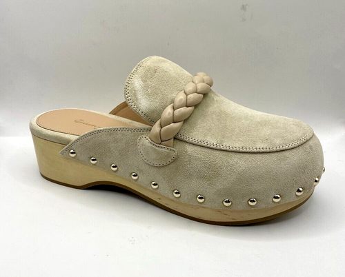 Gianvito Rossi Milano Beige Studded Suede Braided Clogs Women's Size EU 37 NWOB - Picture 1 of 6