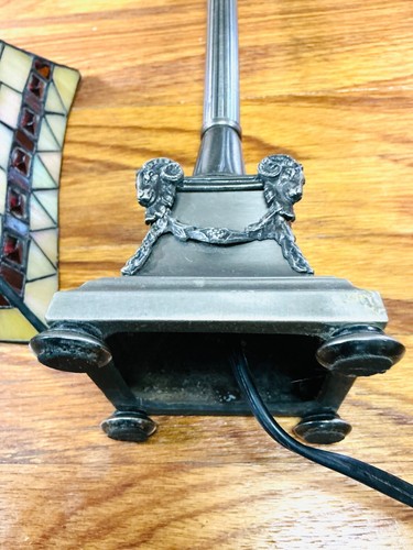 Tiffany Style Stained Glass Table Lamp 24” tall with Metal Base Rams Head Base - Picture 6 of 10