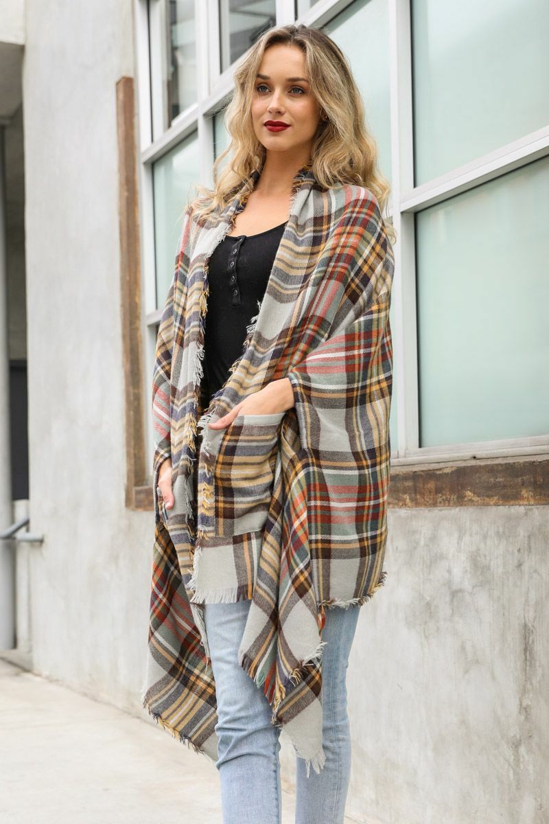 Plaid wrap cardigan best sale