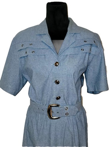 VTG 1980'S KARLIE COLLECTION CO. DENIM COLORED SHIRTWAIST, BELTED DRESS SIZE 10 - Picture 7 of 12