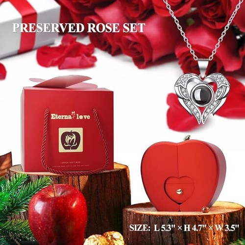 Cute Preserved Rose Set with I Love You Necklace 100 Languages, Gifts for Wife - Picture 4 of 6