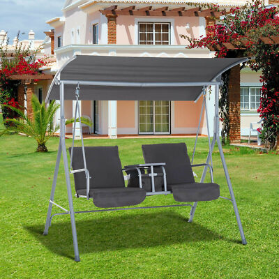 Person Porch Swing with Canopy Table Cup Holders for Patio