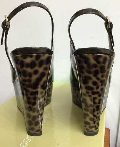 Sergio Rossi Brown Platform Wedge Peep Toe Tort Wedge Sling 38 - Picture 4 of 12