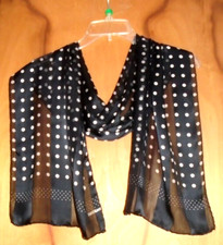 Bill Blass Dark Black  White Polka Dots Design Luxurious Chiffon Silk Scarf 