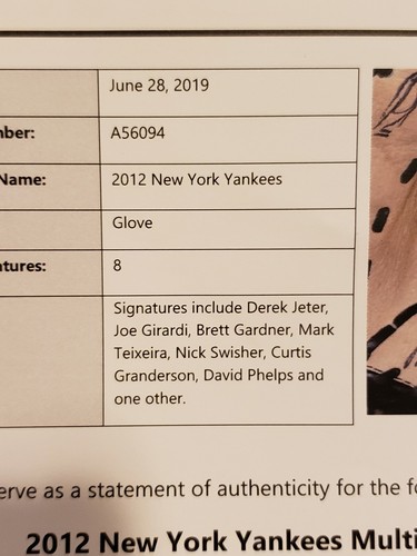 2012 NY Yankees Multi-Signed Used Glove Inc: Jeter/Gardner/Girardi+ Beckett LOA - Picture 11 of 12