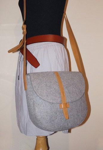 HEARTH & HAND with Magnolia Gray Felted Textile & Tan Leather Crossbody - Picture 2 of 10