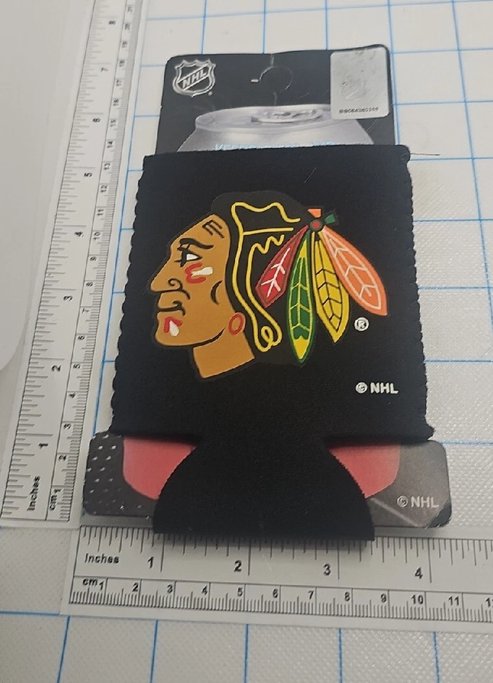 Chicago Blackhawks Can Koozie NOS flat black logo NHL official  - Image 3 of 4