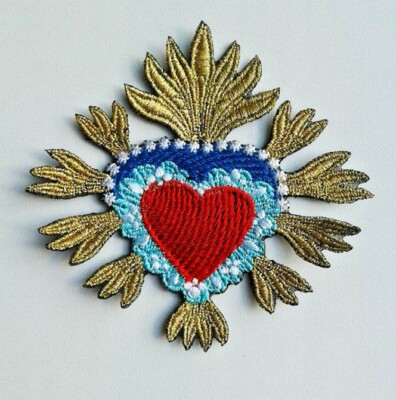 Sacred Heart Milagro Metallic Handmade Embroidered Patch