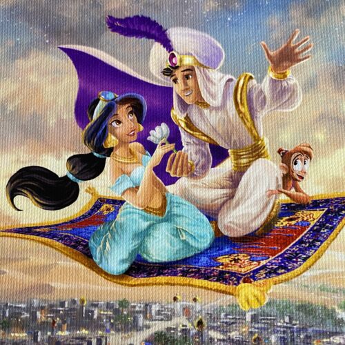 Thomas Kinkade Disney Aladdin Jasmine Flying Carpet 8″x10″ Wrapped Canvas - Picture 2 of 8