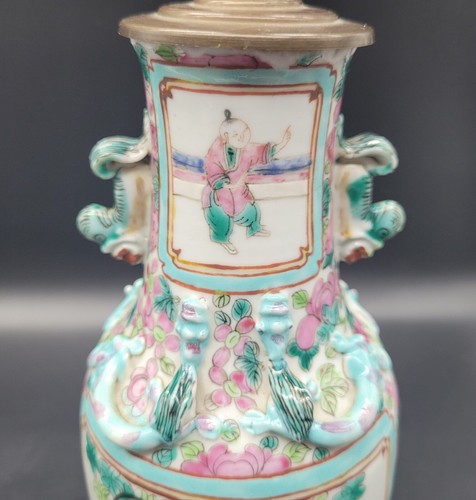Antike Tischlampe chinesische Qing Vase 19. Jahrhundert - Bild 7 von 9