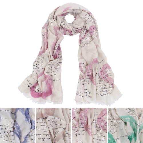 Elegant Vintage Love Letter Heart Print Natural Frayed End Scarf - Diff Colors - Afbeelding 1 van 13