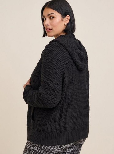 Torrid Black Waffle Zip Cardigan Hooded Sweater SZ 3 Grunge Goth Modest Dark - Picture 2 of 14