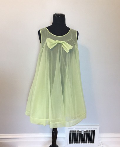 Vintage Miss Elaine Sheer Green Nylon Babydoll Nig